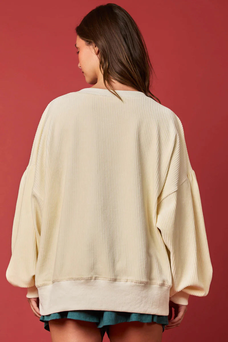 Women's Christmas Egg Sequined Long Sleeve Loose Sweatshirt Top CJ