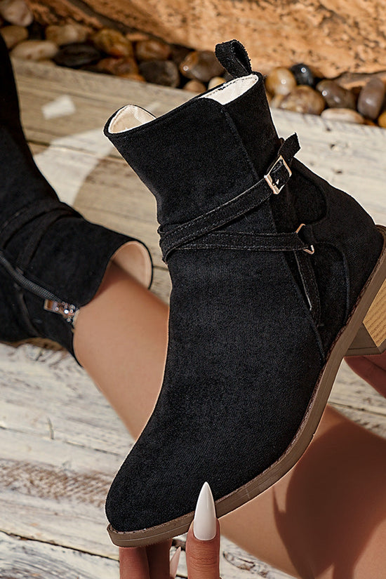 New Cross-strap Side Zipper Mid-heel Ankle Boots For Women 