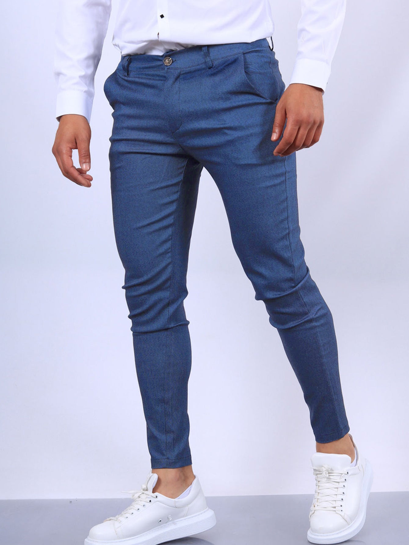 Men's Slim Button Trousers Fashion Solid Office Versatile Long Pencil Pants FitiqueFit