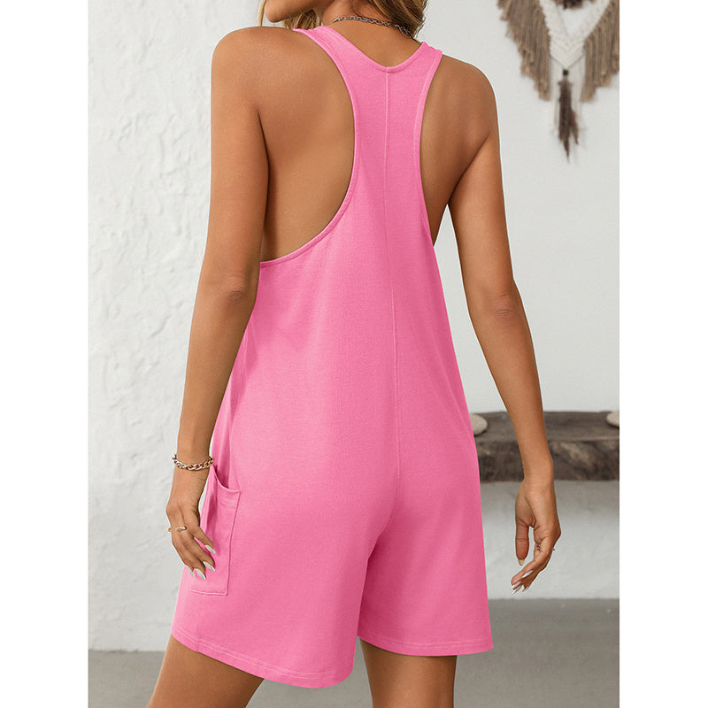 Womens Summer Casual Loose Tank Romper Sleeveless Scoop Neck Jumpsuit Shorts Romper With Pockets CJ US