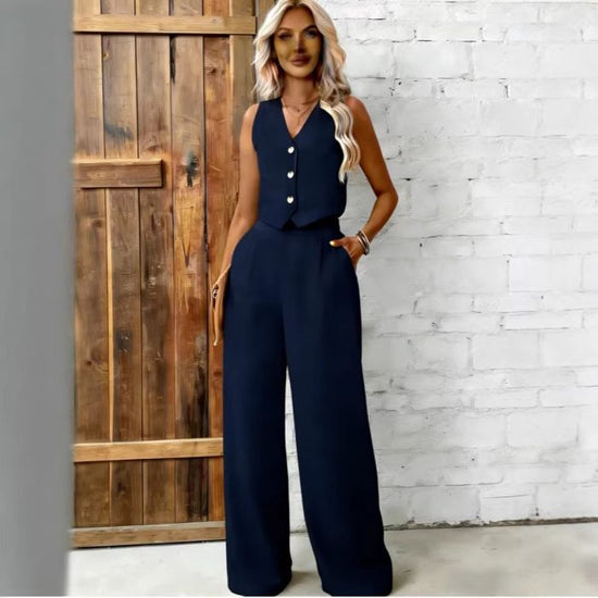Womens Fashion Plus-Size Buttoned Vest Set 