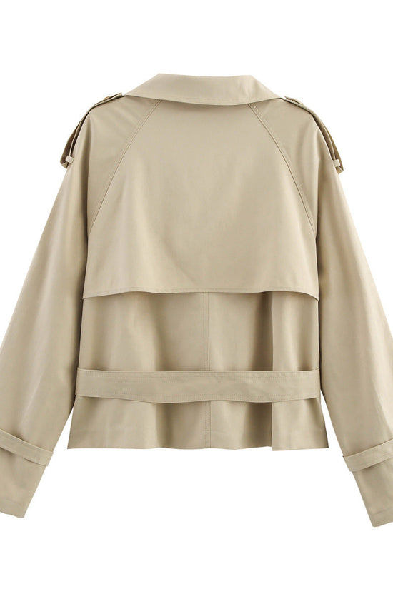 Notch-collar Short Trench Coat For Women With Belt Buckle Detailing 