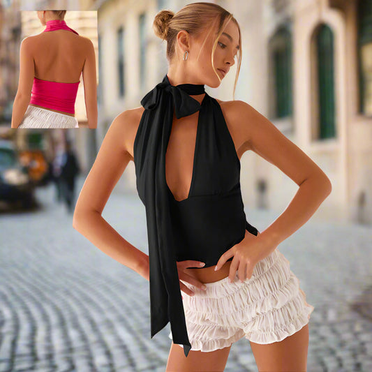 Women's Scarf Lace-up Low-cut Back Cutout Sling Top FitiqueFit