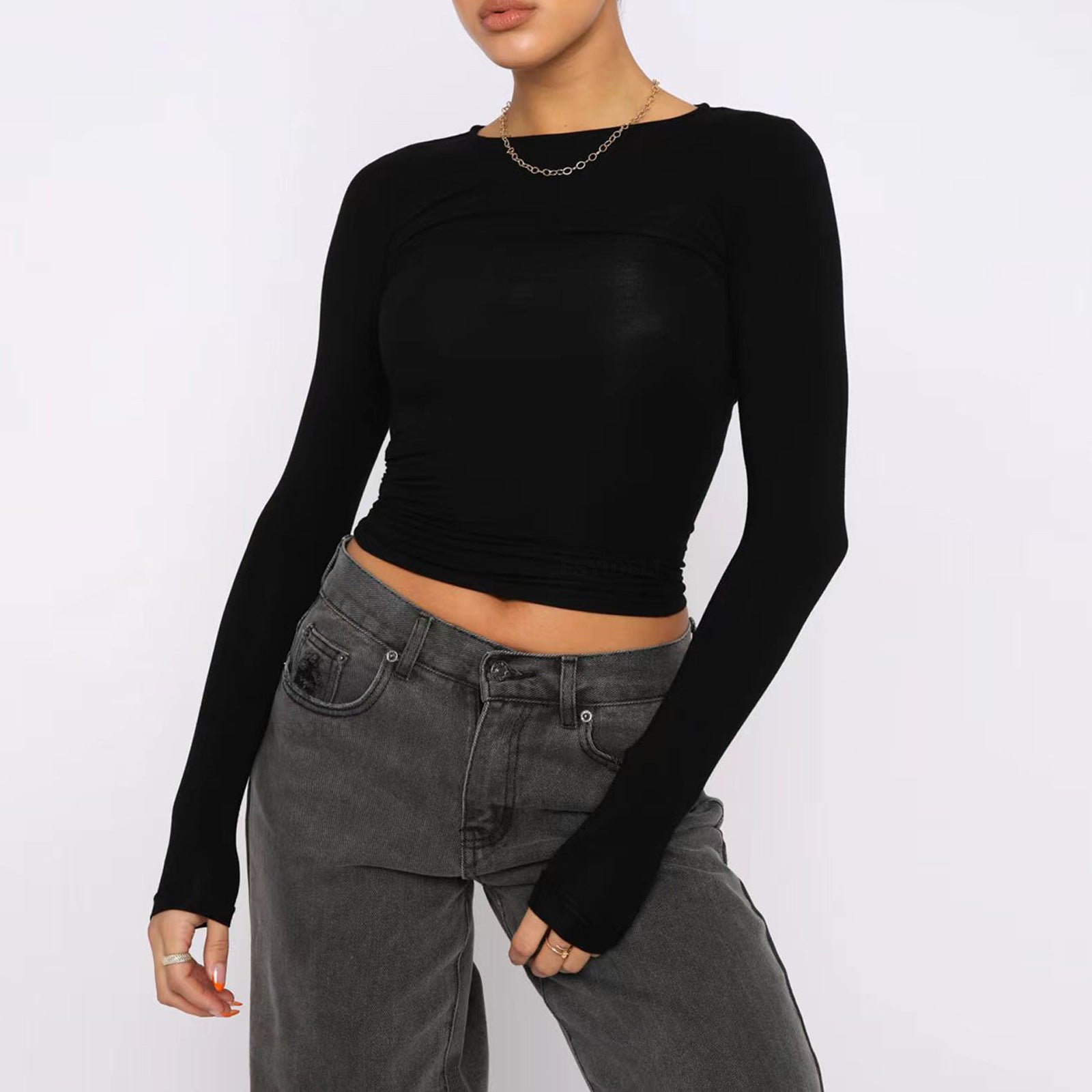 Slim Fit Long Sleeve Shirt | Women's Casual Crop Tops | Diversi