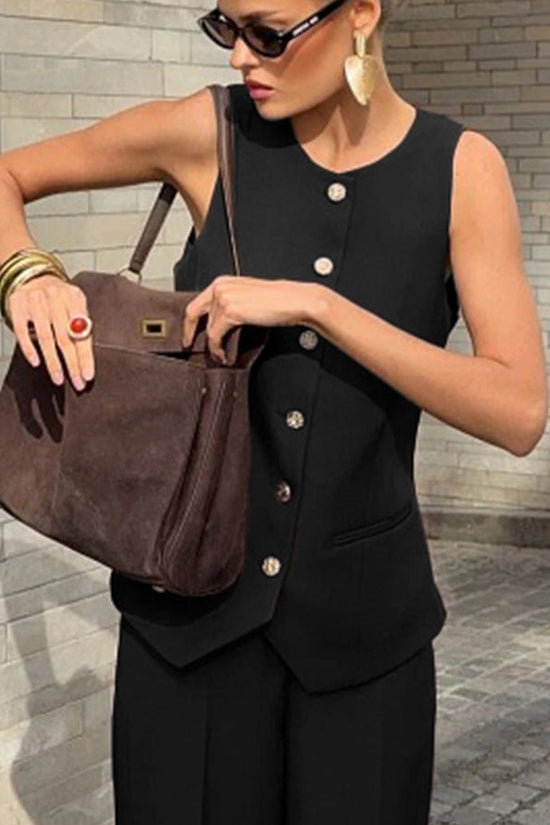Elegant Commuter Vest And Wide-Leg Pants Two-Piece Set 