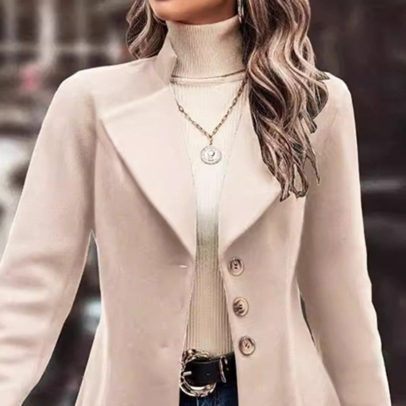 “Women’s Lapel Collar Single-Breasted Long Pea Coat Overcoat” CJ US