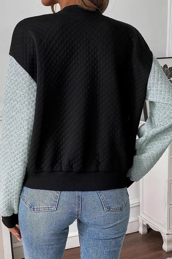 Women's Color Blocked Baseball Collar Casual Long Sleeved Zipper Jacket 