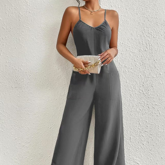 Women’s Pleated Chest Cross-Strap Jumpsuit CJ US