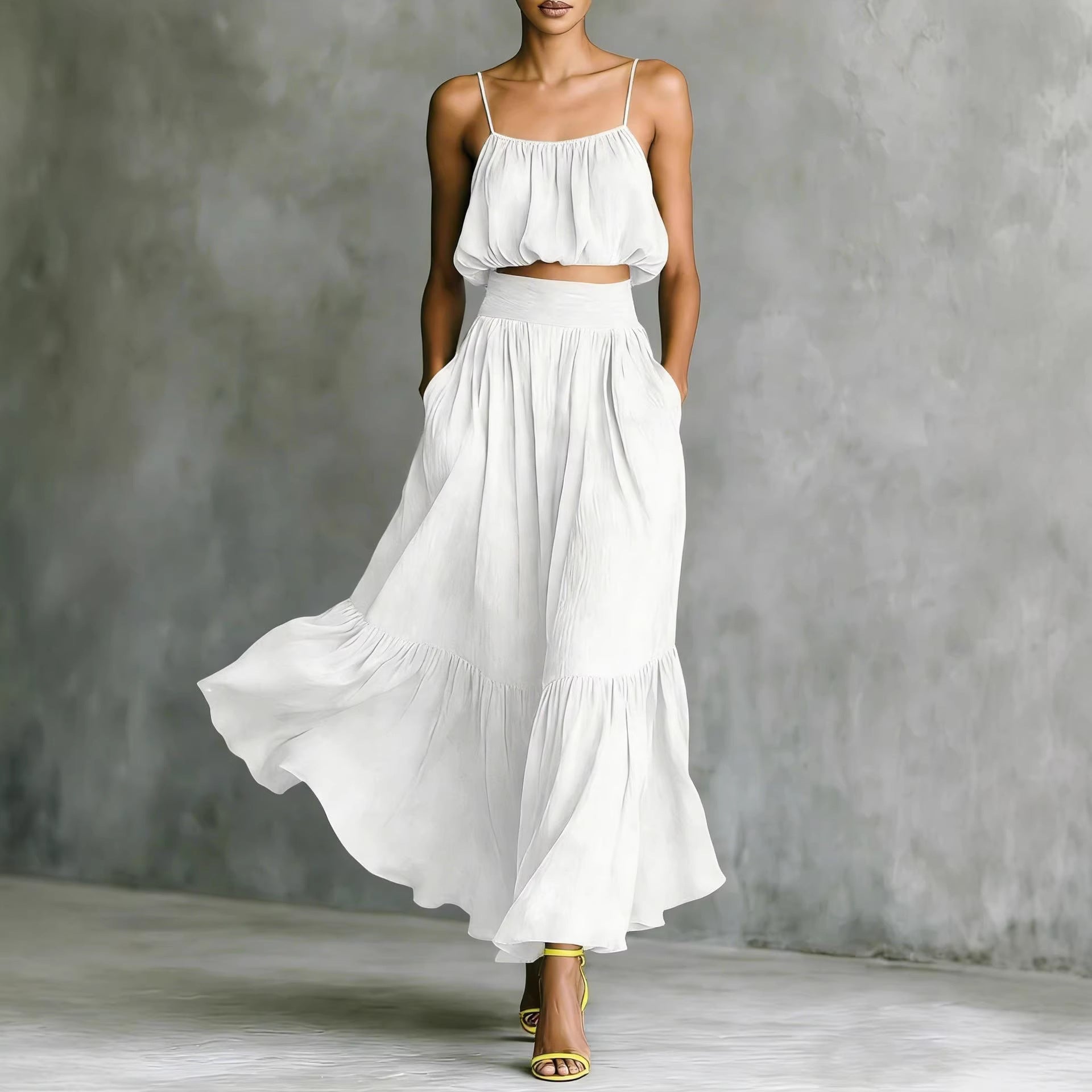 Two-piece High-waist Flared Skirt Set 