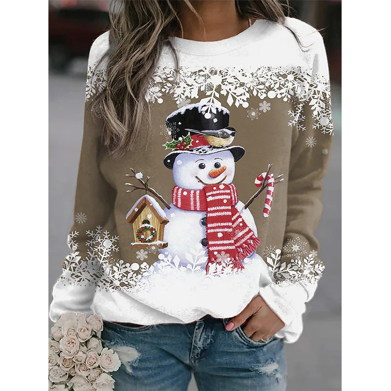 Snowman Printed Panel Loose Sweater CJ