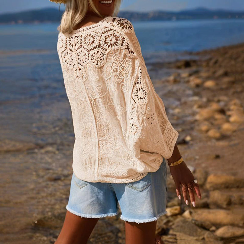 Boho Lace V-Neck Cardigan – Lightweight Semi-Sheer Beach Cover-Up CJ US