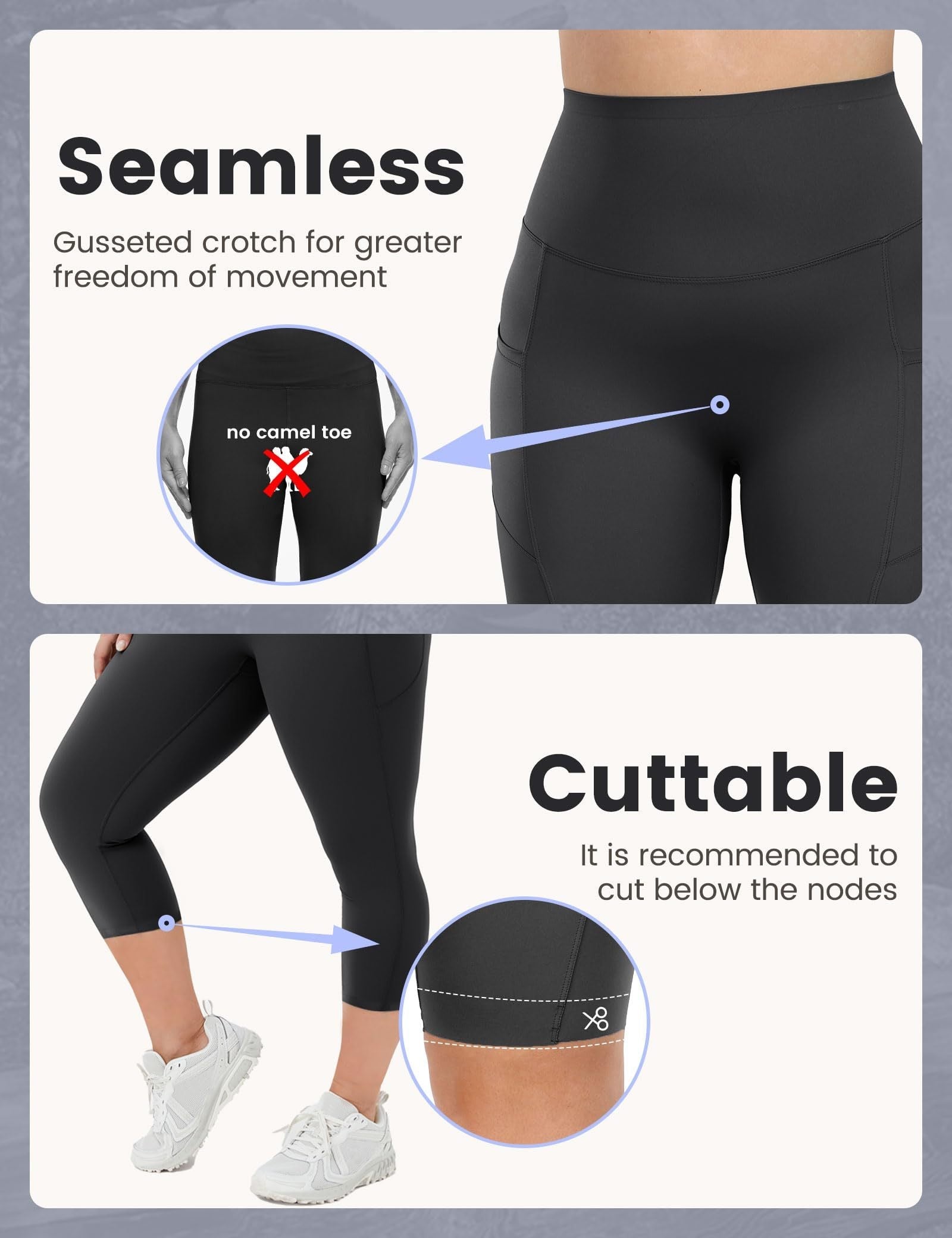Yoga Pants - Cropped High-waisted Diagonal Pockets To Tuck The Abdomen Solid Color Dark Gray CJ US