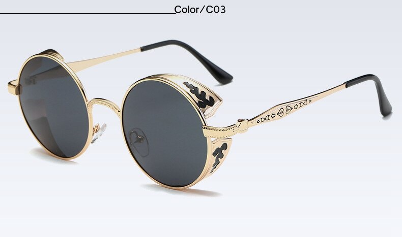 Fashion Polarized Steampunk Sunglasses Men/Women Round Metal Carving Vintage Sun Glasses Gothic UV400 Sunglass eprolo