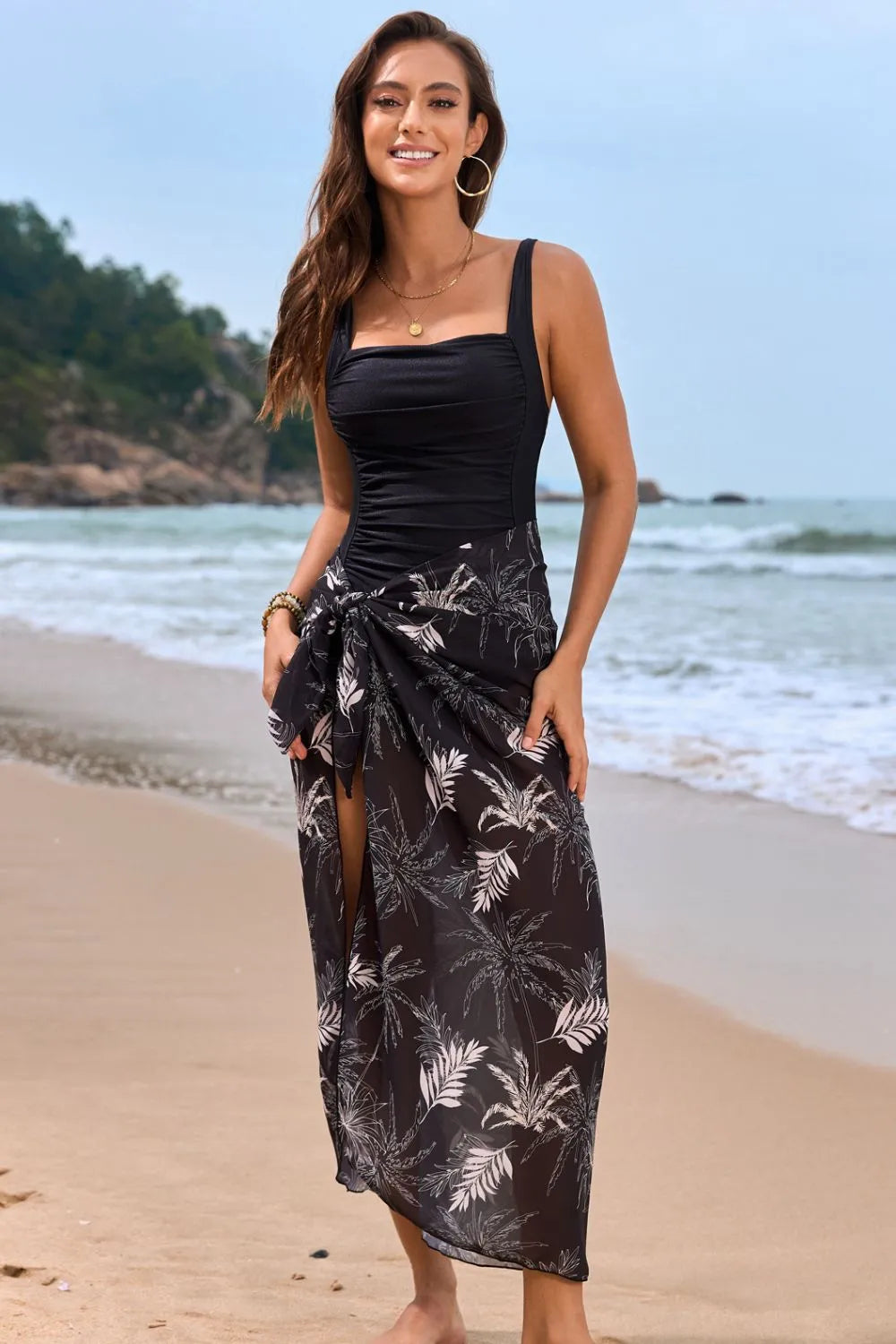 🌺 Square Neck Printed One-Piece Swimwear & Cover-Up Set eprolo
