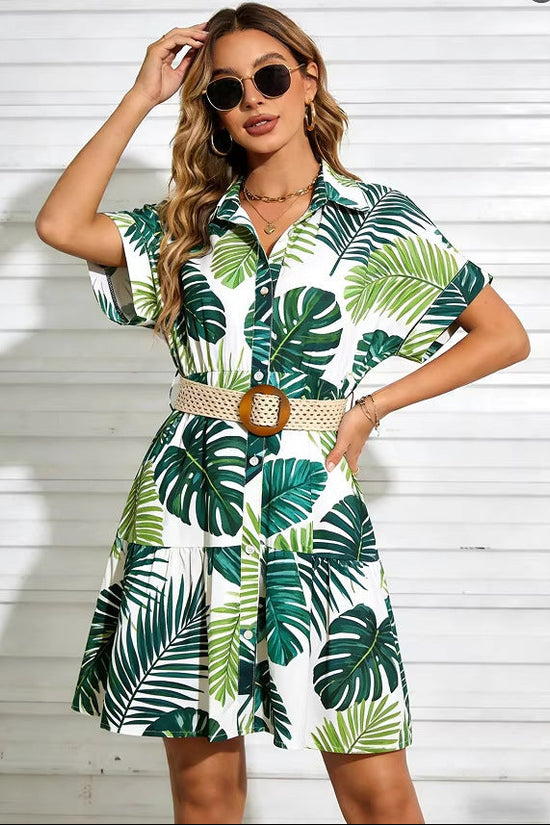 Womens Slimming Belt Short-Sleeve Dress 