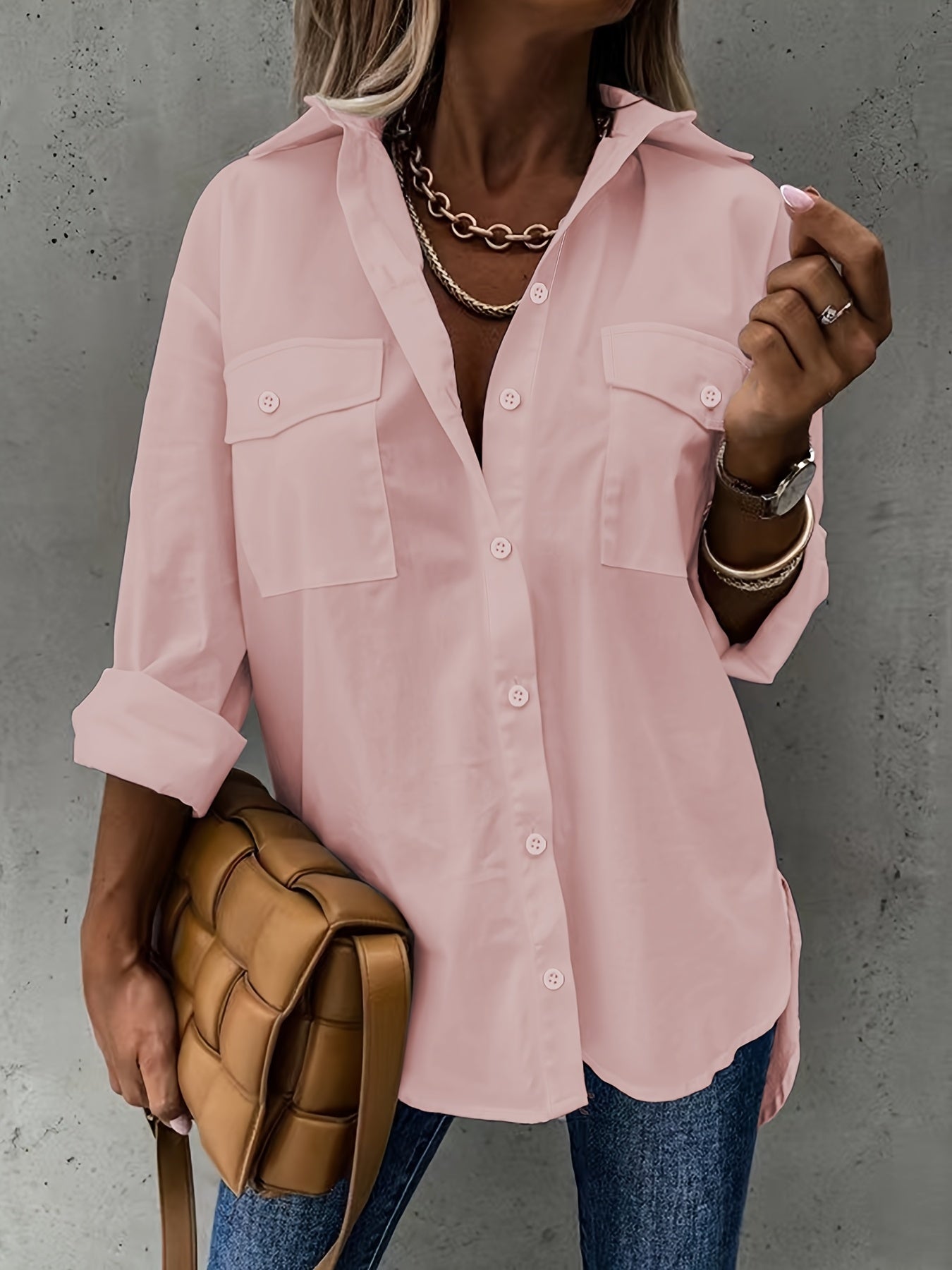 Simple Casual Long Sleeve Shirt With Pocket CJ US