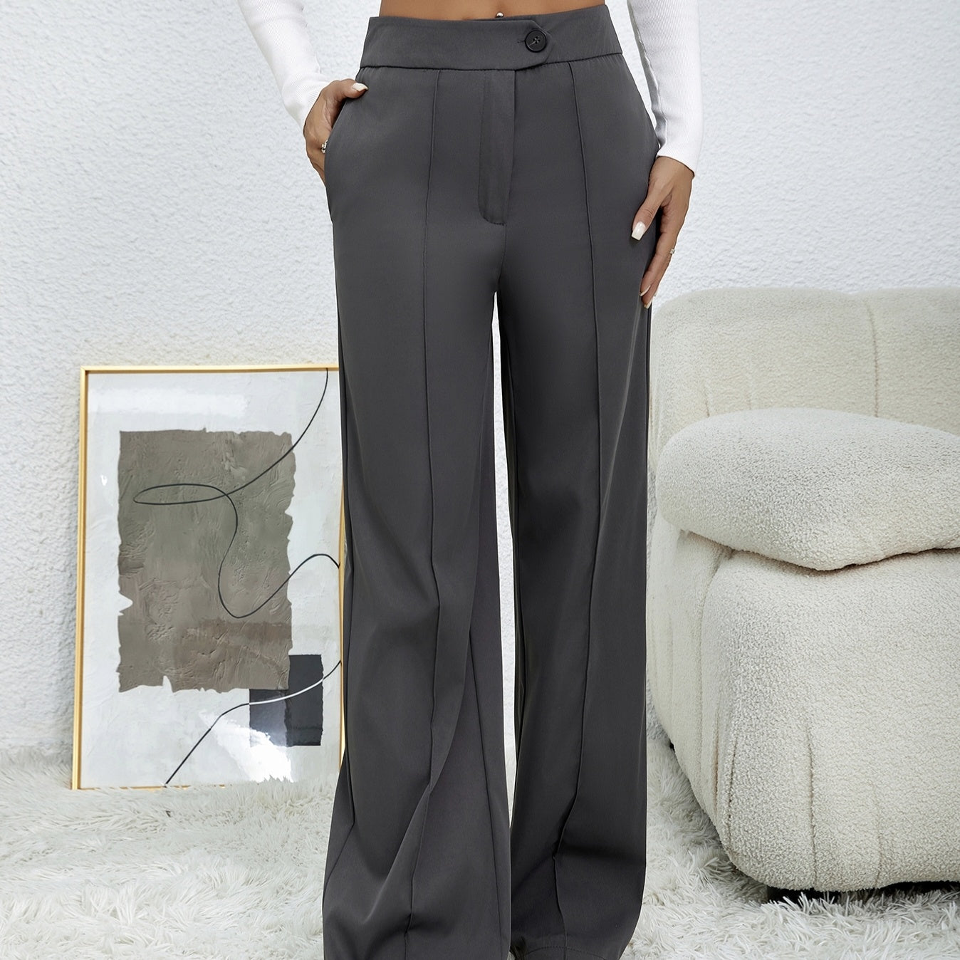 Ladies' Solid Color Loose Wide Leg Straight Leg Pants CJ US