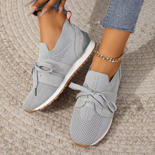 New Lace Up Mesh Flats Shoes For Women Breathable Casual Breathable Walking Wedges Shoes CJ US