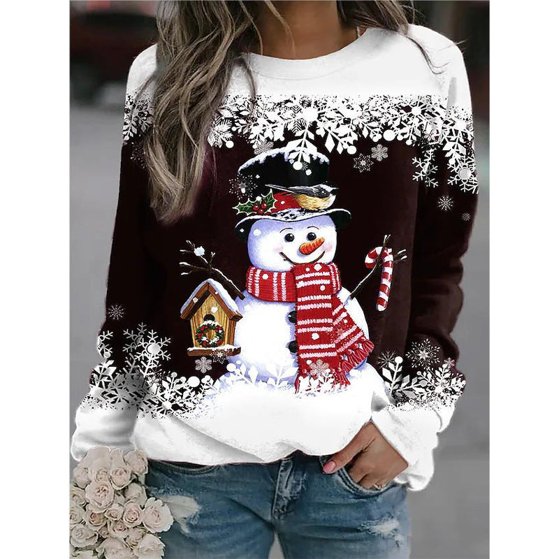 Snowman Printed Panel Loose Sweater CJ