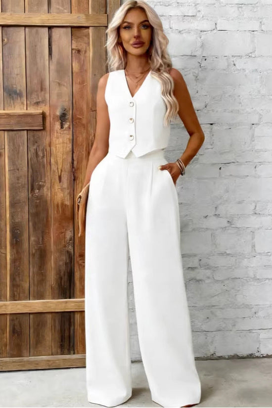 Womens Fashion Plus-Size Buttoned Vest Set 