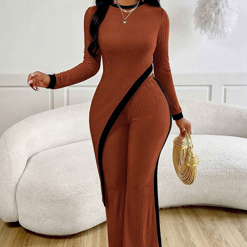 Women's 2 Piece Outfit Sexy Asymmetrical Hem Long Sleeve Top And Wide Leg Pants Sets Elegant Vacation Going Out Suit Diversi Fashion™