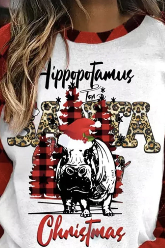 Women’s Hippopotamus Christmas Leopard-Plaid Hoodie CJ US