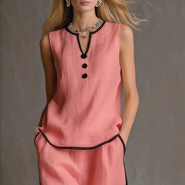 Women's Minimalist Sleeveless Two-Piece Set 