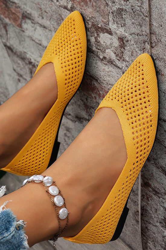 Womens Solid-Colored Pointed-Toe Flat Shoes Casual Fabric Flyknit Loafers 