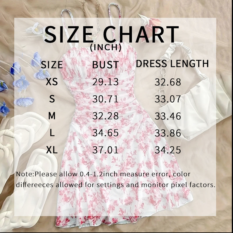 Women's Boho Floral Print Mini Dress Spaghetti Strap Ruched Ruffle Hem Vacation Sundresses CJ