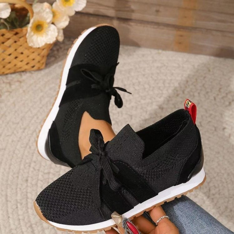 New Lace Up Mesh Flats Shoes For Women Breathable Casual Breathable Walking Wedges Shoes CJ US