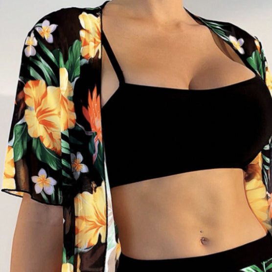 Women's Beach Pants Set With Floral Print Loose Shirt Top And Pants Two-piece Set CJ US