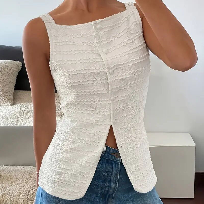 Womens Trendy Square Neck Button Up Vest Top Y2k Going Out Tank Tops CJ US