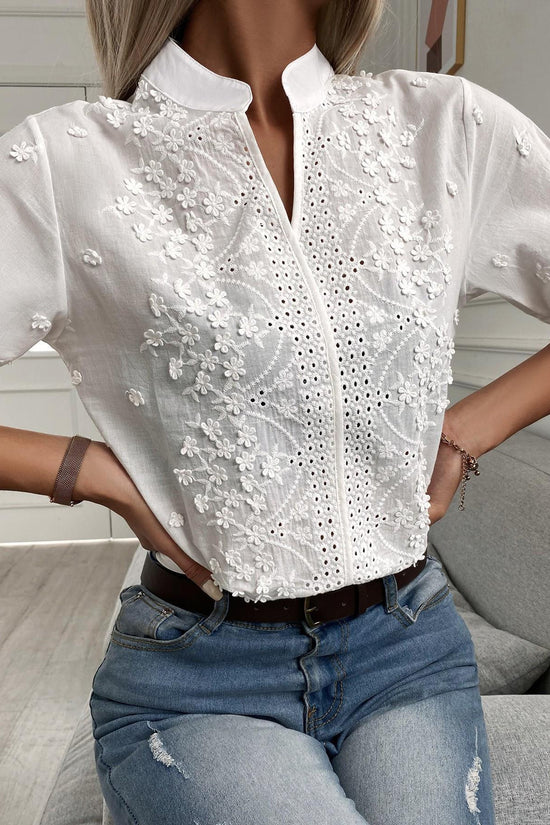 🌸 Women's V-Neck Stand Collar Embroidered Lace Blouse FitiqueFit