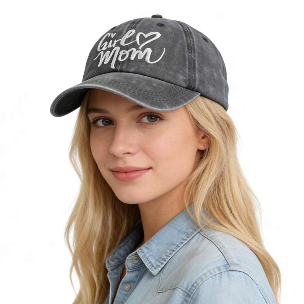 Girl Mom Adjustable Wash Cotton Baseball Cap 