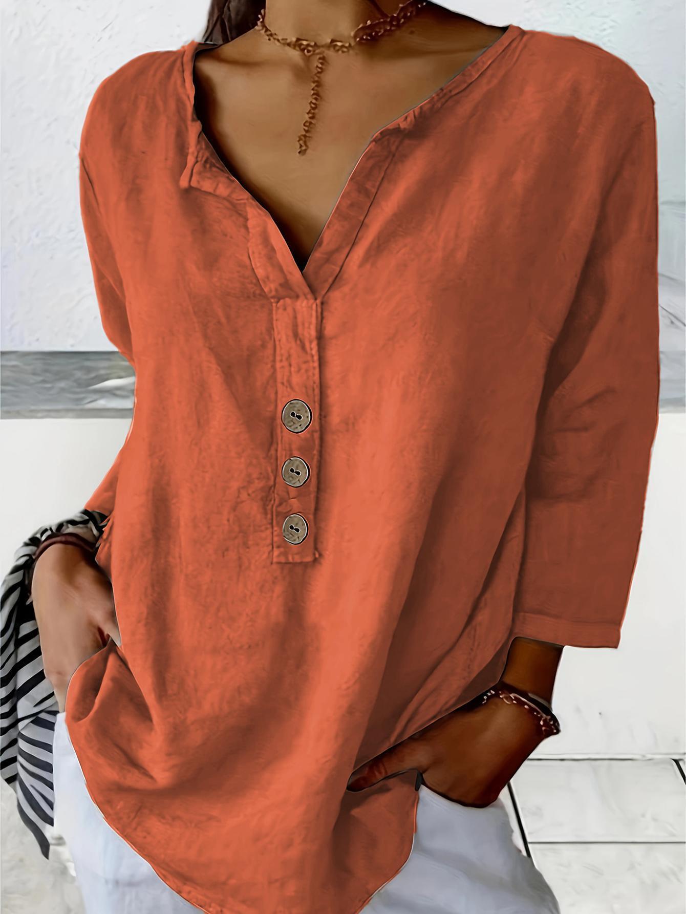 Solid Color Notched Collar Shirt Casual Button-down Shirt CJ US