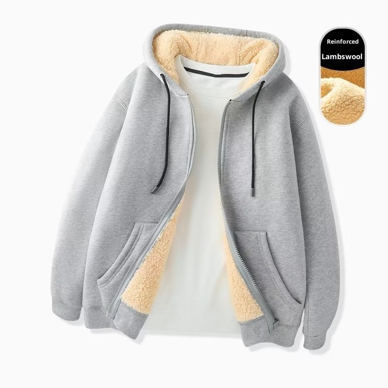 Women's Simple Solid Color Cold-proof Warm Berber Fleece Hooded Jacket 