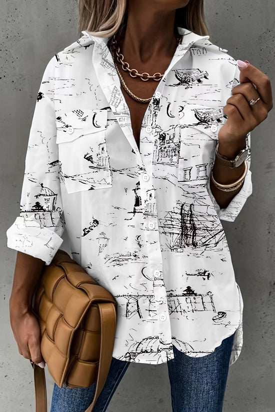 Women’s Casual Long Sleeve Shirt with Pocket CJ US