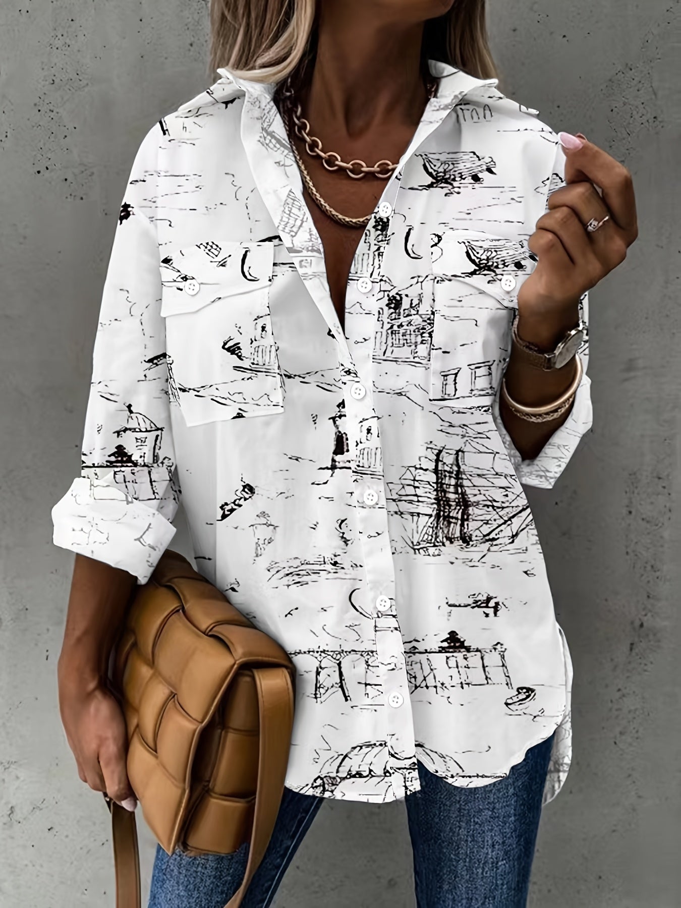 Women’s Casual Long Sleeve Shirt with Pocket CJ US