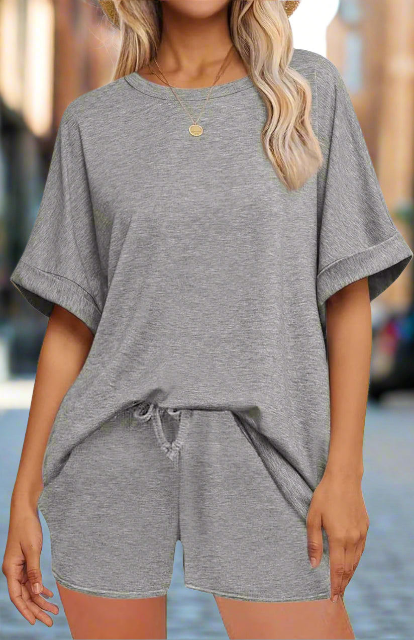 Casual Suit Oversized Short Sleeve T-shirt Drawstring Shorts Casual Wear Sportswear FitiqueFit