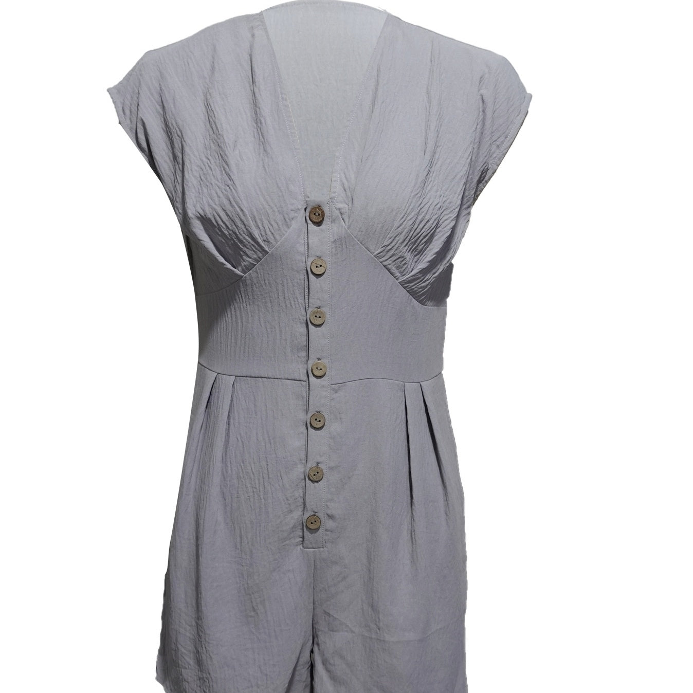 Women's Solid Color V-neck Patchwork Button Fashion Short Jumpsuit CJ US
