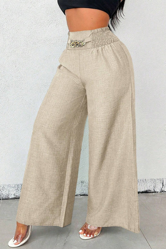 New Womens Fashionable Retro High-Waist Elastic Drapey Wide-Leg Long Pants For Women 