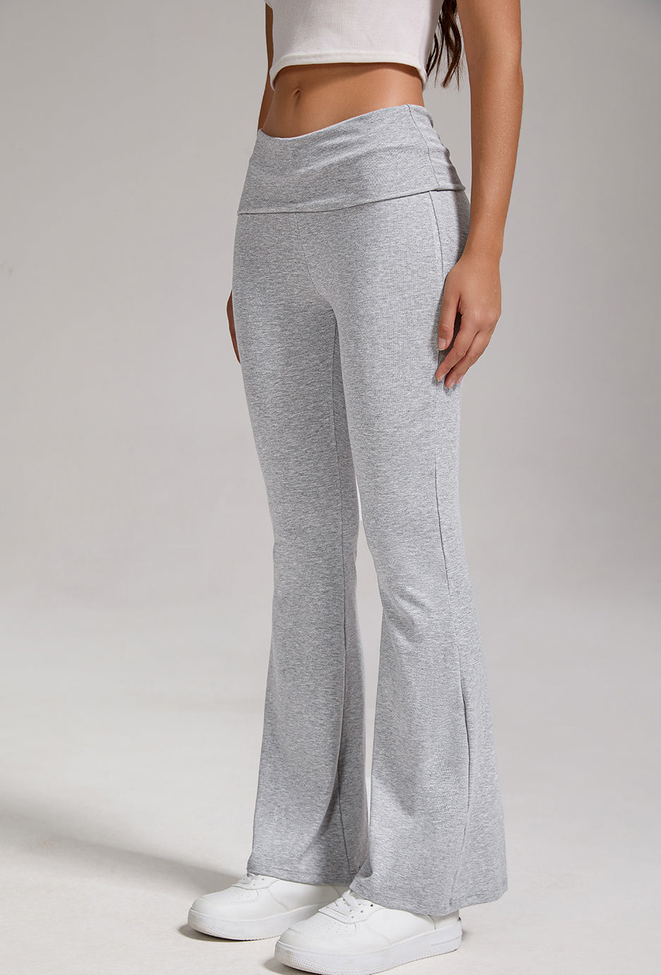 Sports, Leisure And Exercise Women's Low Waisted Flared Pants With Exposed Navel And Folded Waist Wide Leg Pants FitiqueFit
