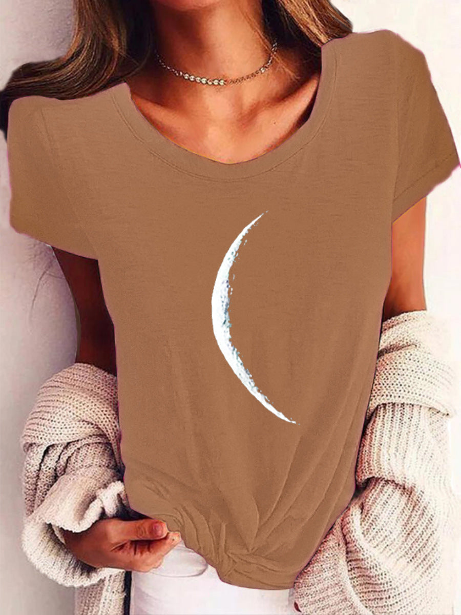 Wide Collar Printed T-Shirt – Casual Short Sleeve Top for Women FitiqueFit