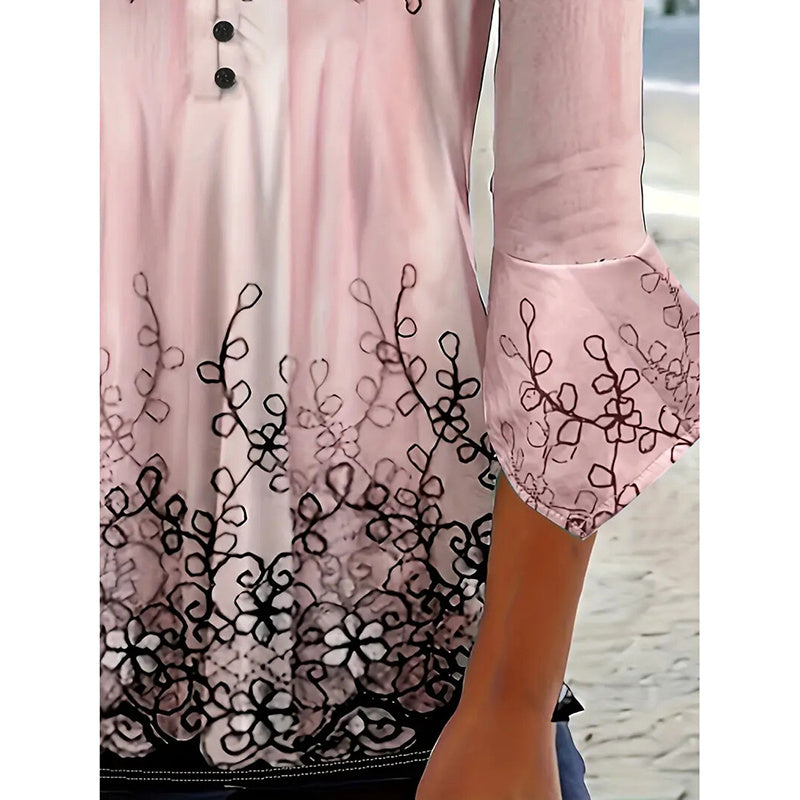Women’s V-Neck 3/4 Sleeve Button-Front Tunic Blouse CJ