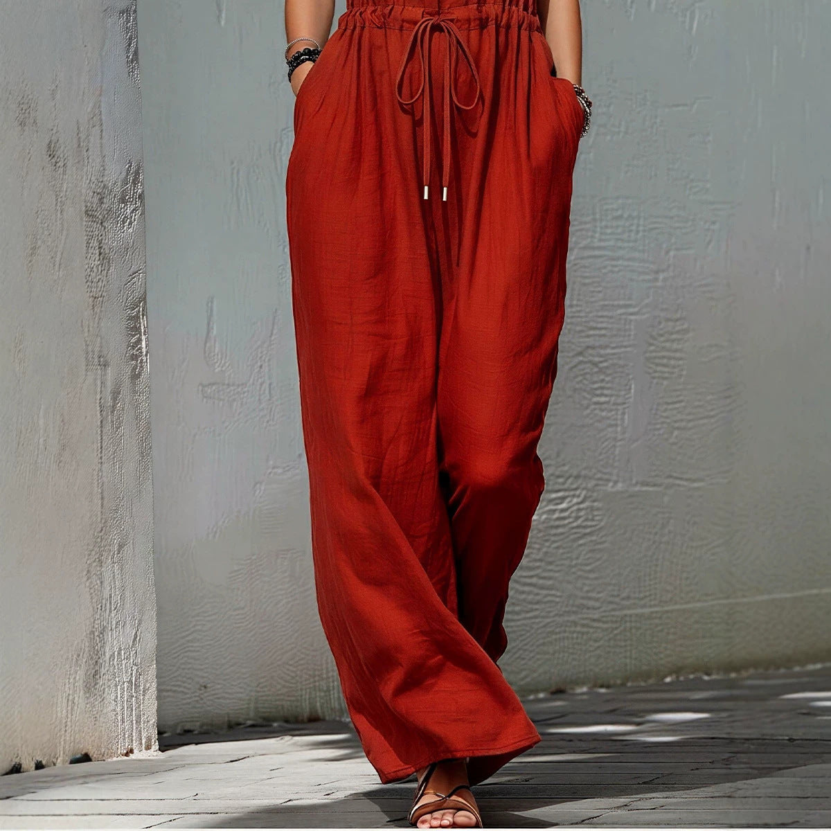 Womens Sleeveless Solid-Color Long Holiday Jumpsuit 