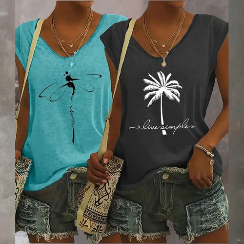 2Pack Women's V Neck Sleeveless Tank Tops Loose Fit Casual Summer Beach Shirts FitiqueFit