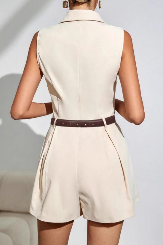 Elegant Commuter Pleated Short-Style Wide-Leg Jumpsuit 