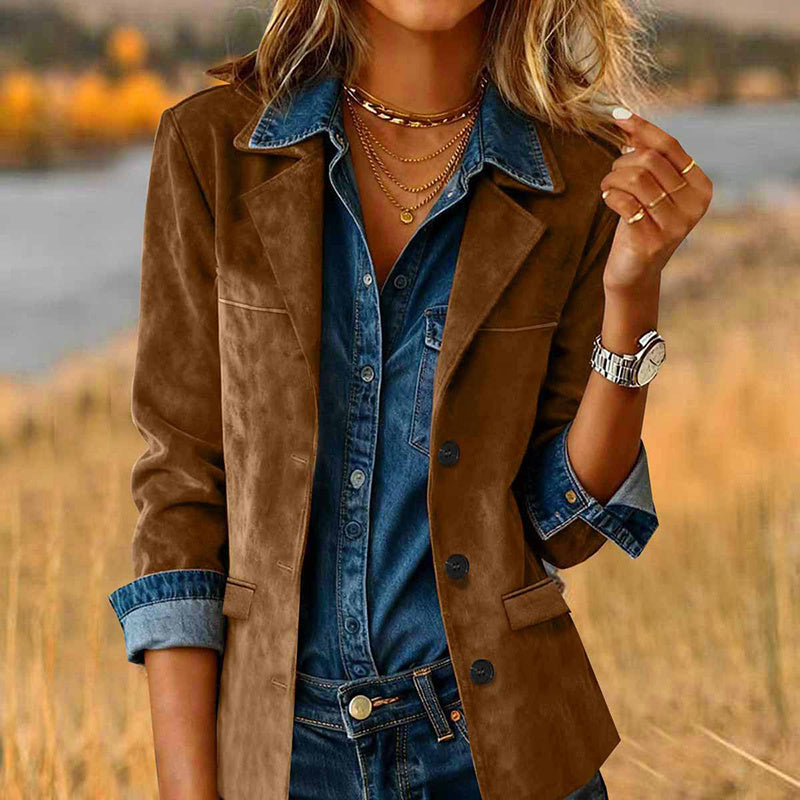 Plus Size Women's Solid Color Blazer Jacket Notch Lapel Long Sleeve Motorcycle Coat With Pockets For Office&Formal Wear CJ US