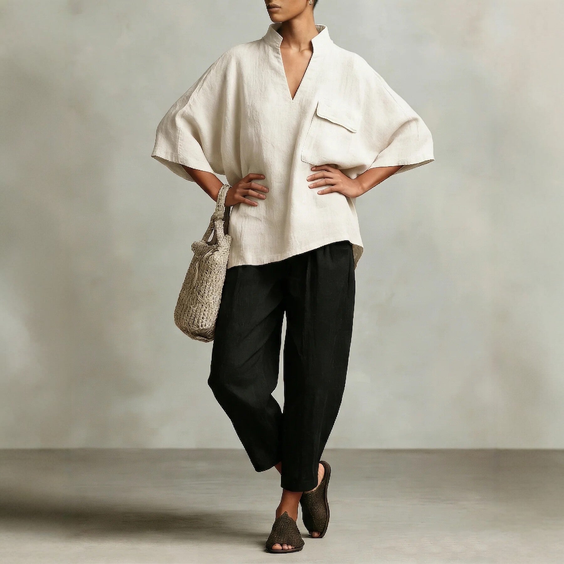 Loose-fitting Solid-color Stylish Women's Linen Shirt 