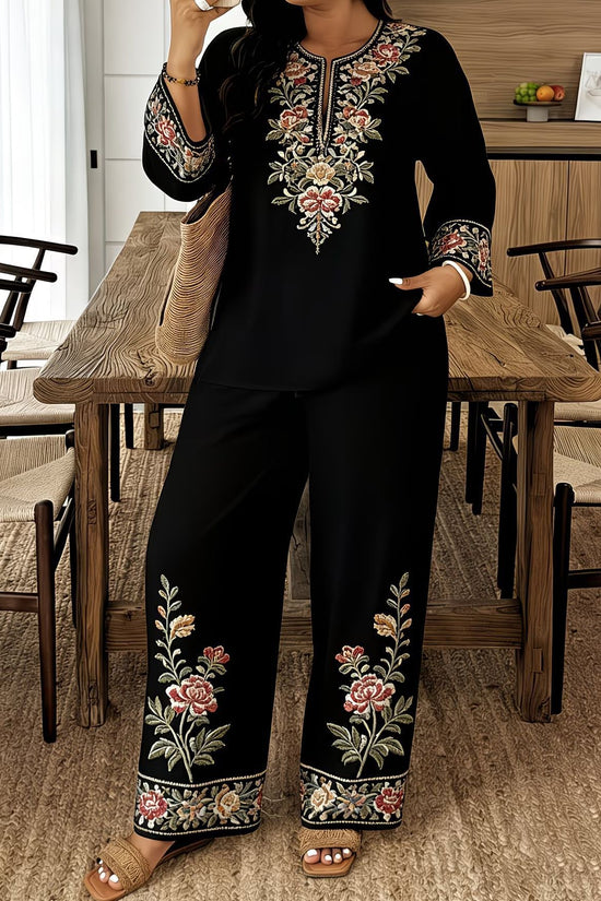 Long-sleeve Lace Floral Long-sleeve Ethnic-style Middle Eastern Set 